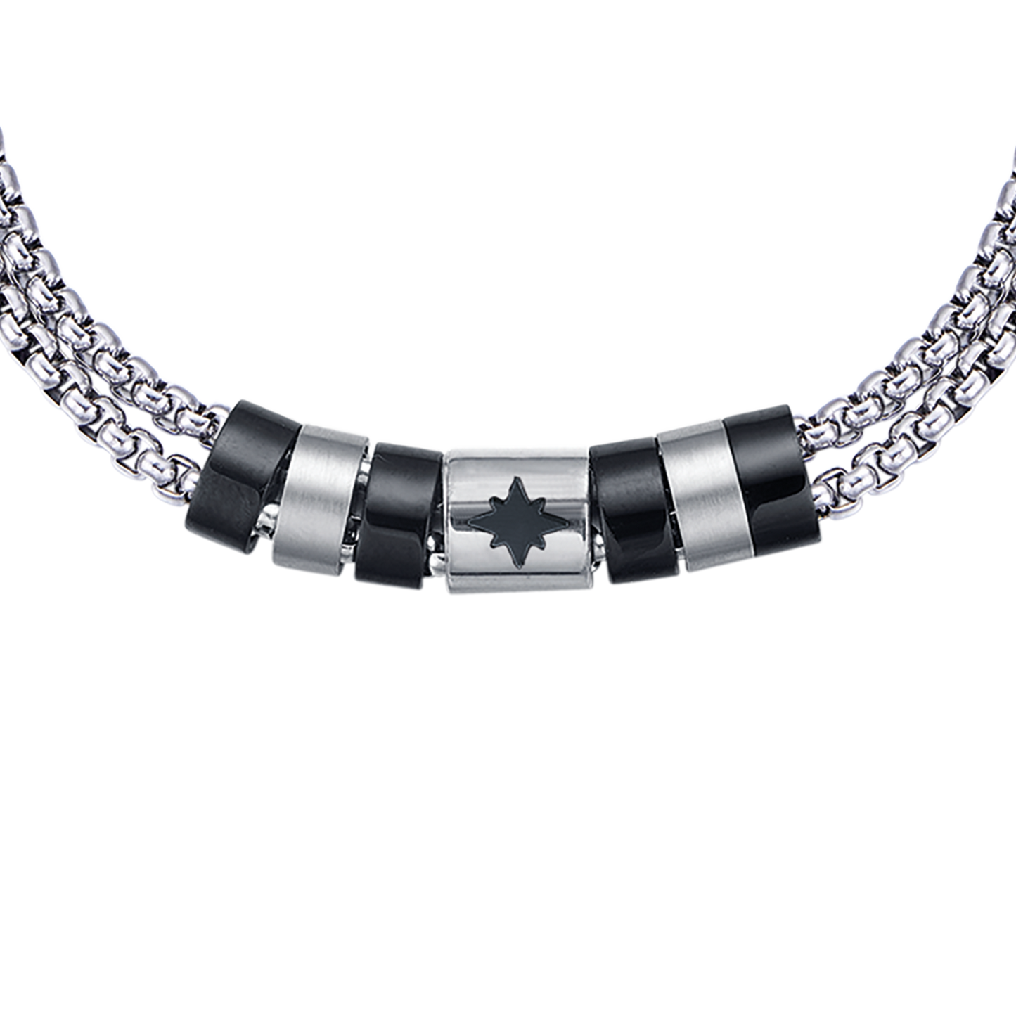 BRACELET POUR HOMME EN ACIER AVEC ÉLÉMENTS IP NOIRS ET ROSE DES VENTS
