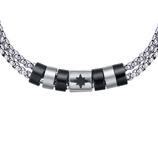 BRACELET POUR HOMME EN ACIER AVEC ÉLÉMENTS IP NOIRS ET ROSE DES VENTS