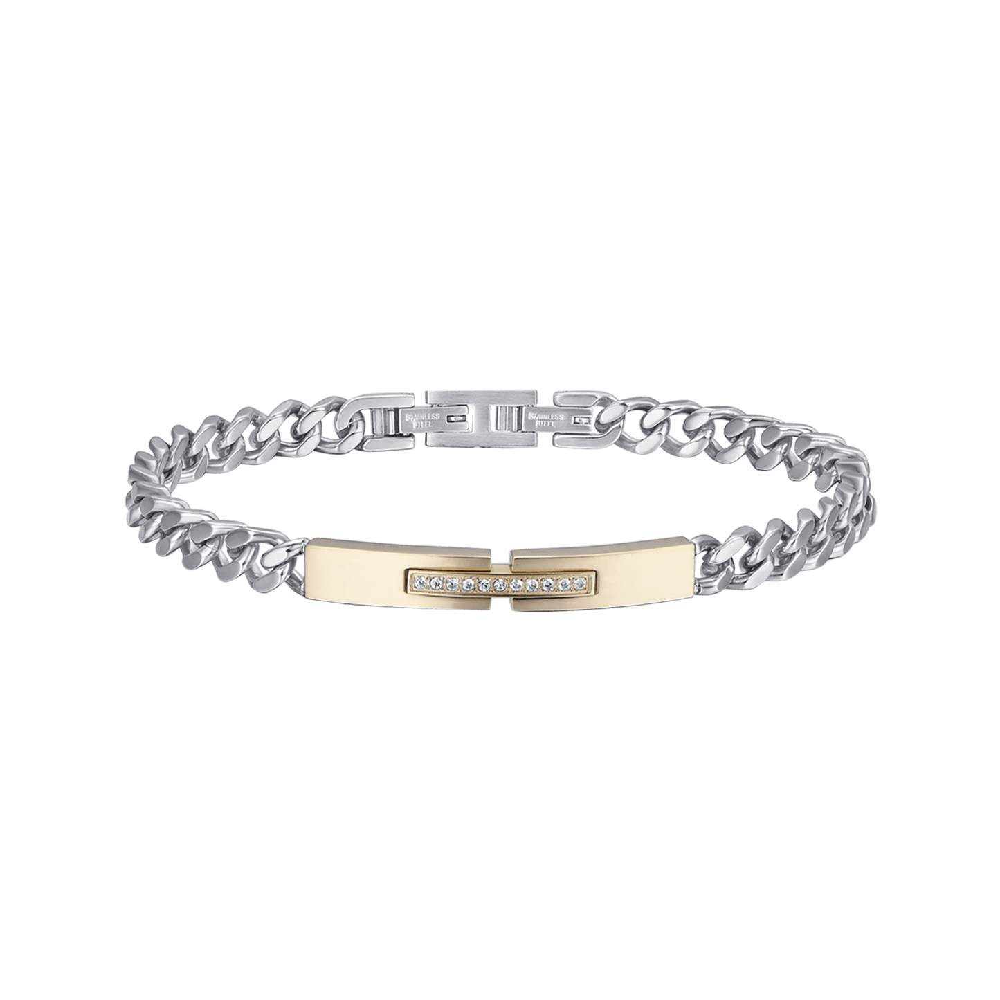 BRACELET ACIER OR IP POUR HOMME AVEC CRISTAUX BLANCS