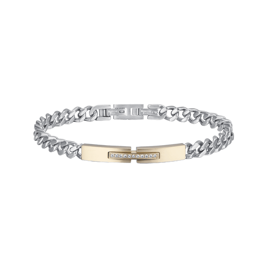 BRACELET ACIER OR IP POUR HOMME AVEC CRISTAUX BLANCS