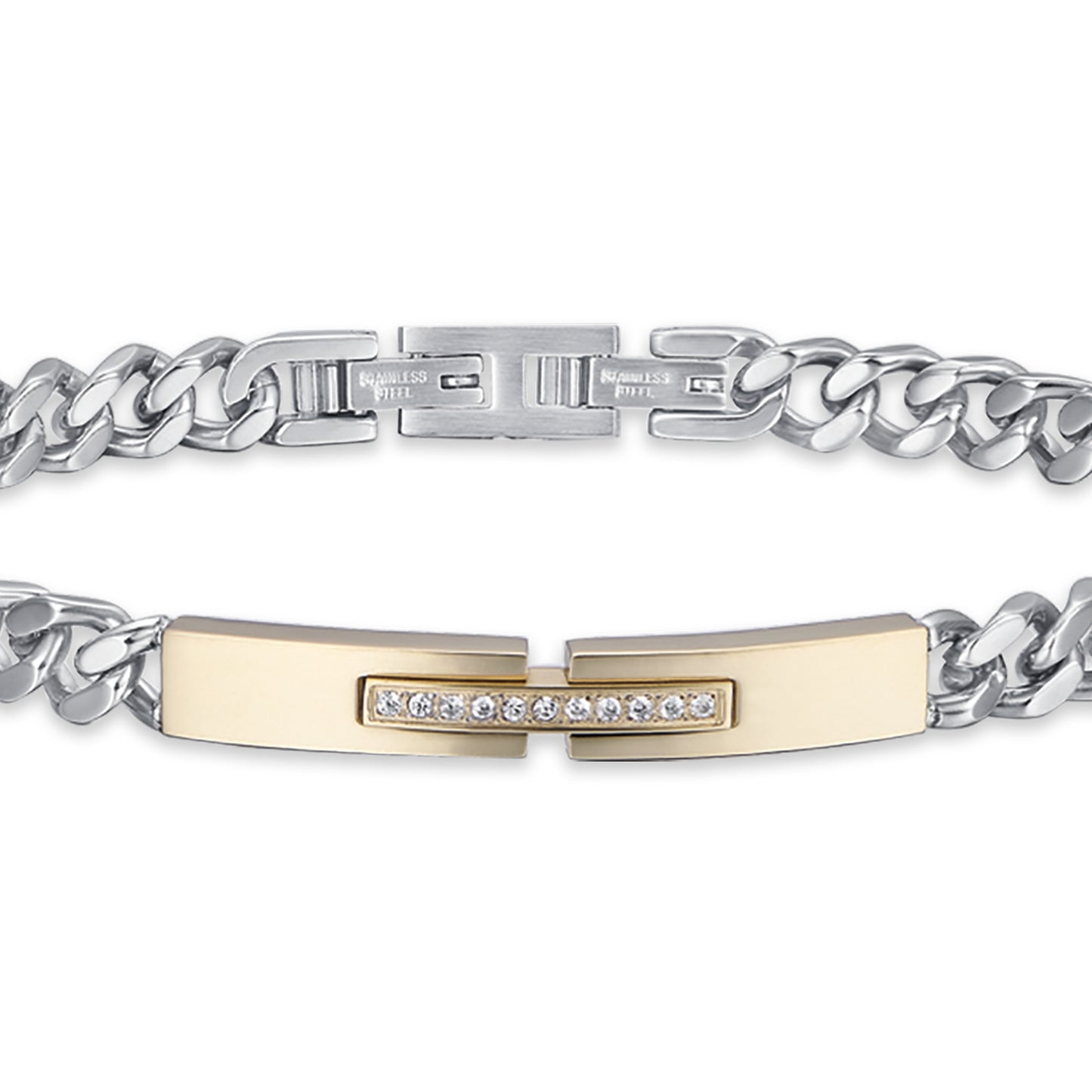 BRACELET ACIER OR IP POUR HOMME AVEC CRISTAUX BLANCS