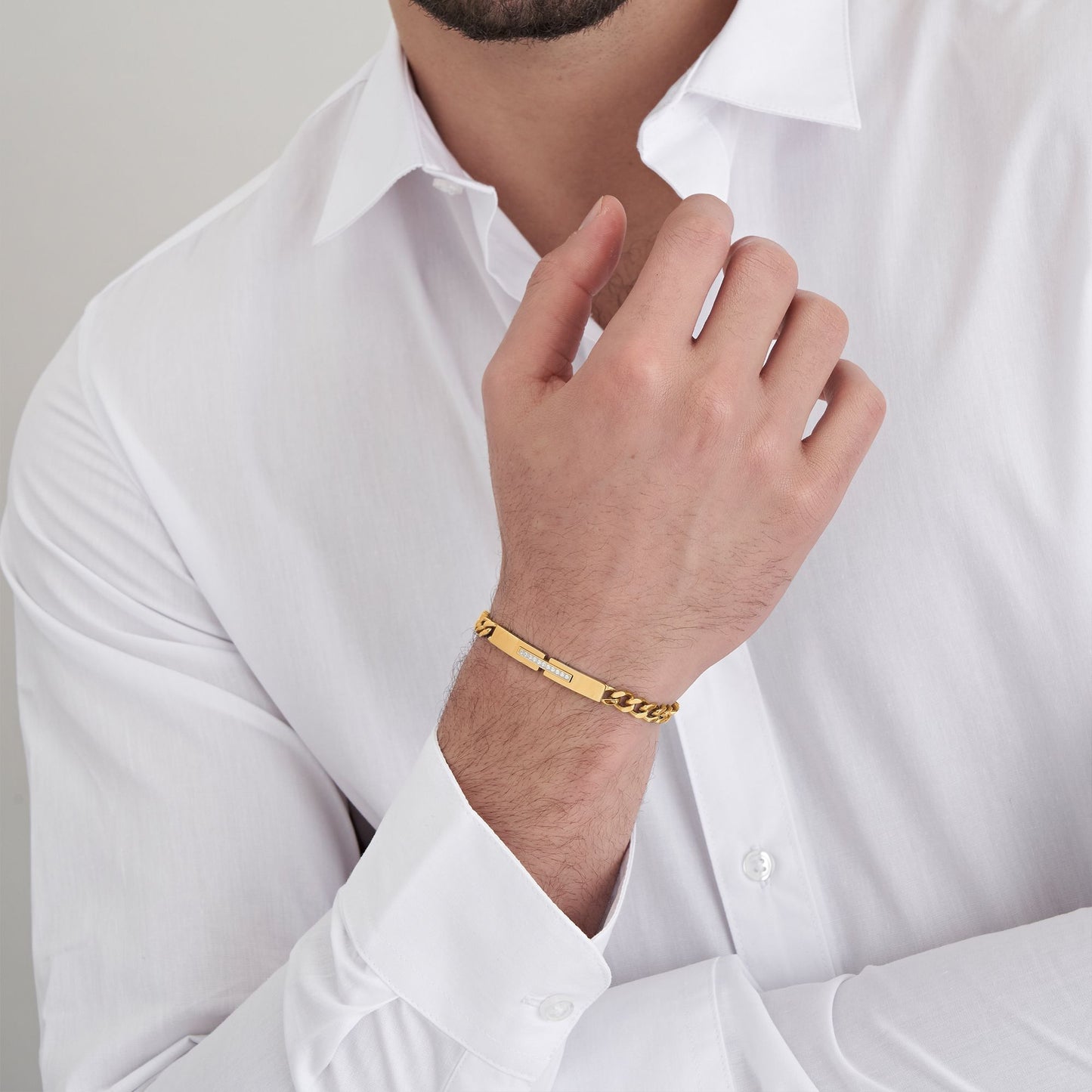 BRACELET ACIER OR IP POUR HOMME AVEC CRISTAUX BLANCS