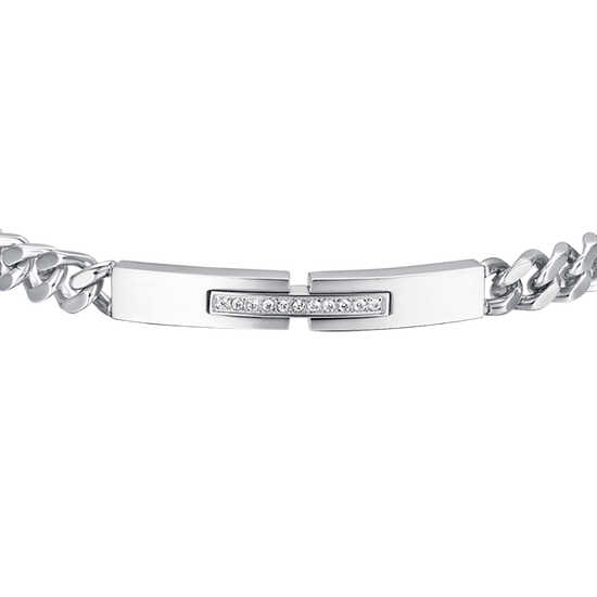 BRACELET POUR HOMME EN ACIER AVEC PLAQUE ET CRISTAUX BLANCS