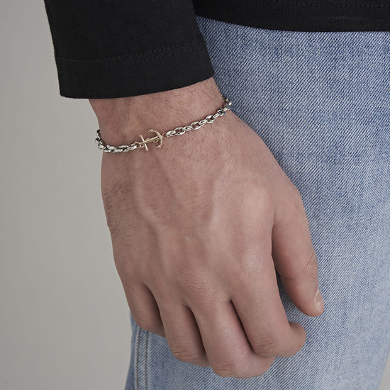 BRACELET HOMME EN ACIER AVEC ANCRE ROSE IP