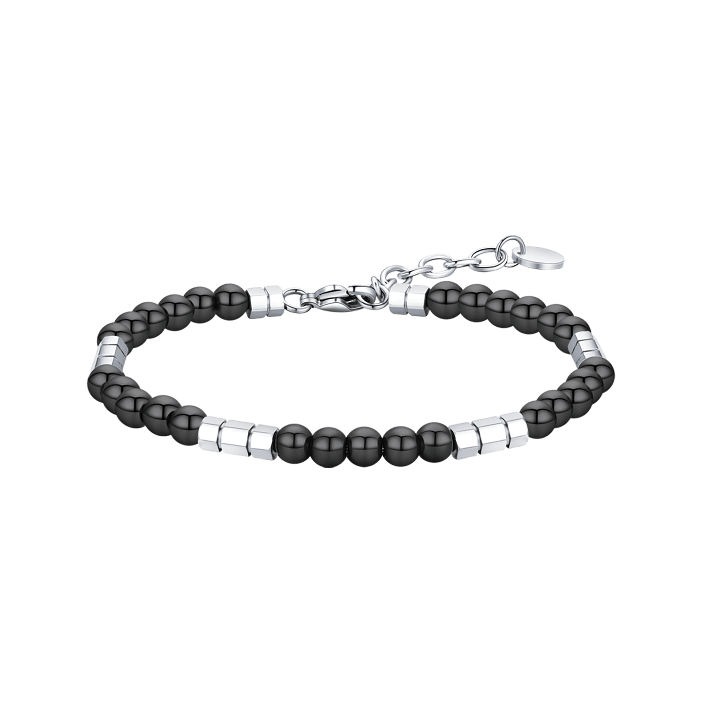 BRACELET EN ACIER POUR HOMME AVEC PIERRES NOIRES ET ELEMENTS EN ACIER Luca Barra