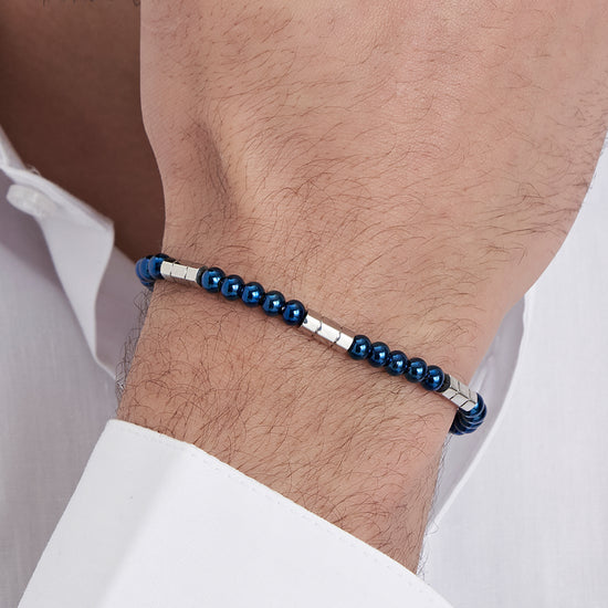 BRACELET EN ACIER POUR HOMME AVEC PIERRES BLEUES ET ELEMENTS EN ACIER Luca Barra