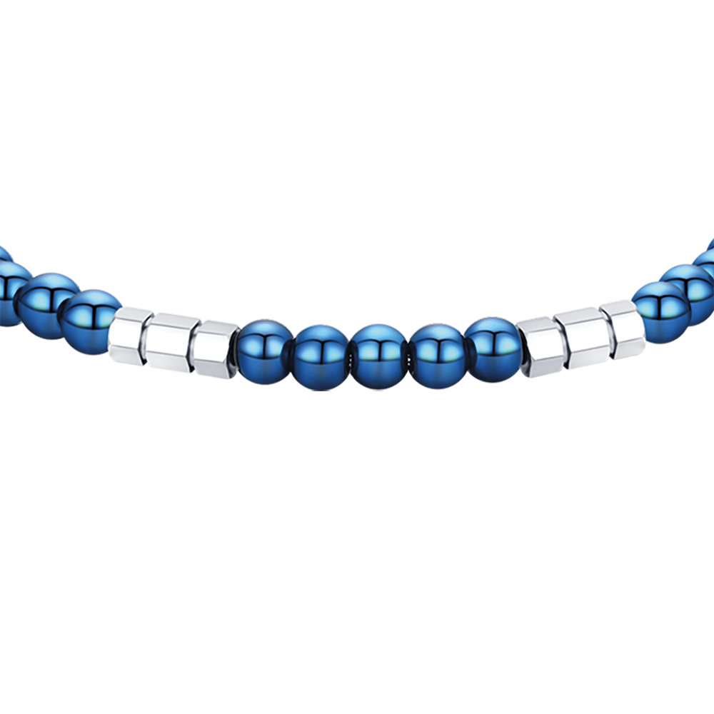 BRACELET POUR HOMME EN ACIER AVEC PIERRES BLEUES ET ÉLÉMENTS EN ACIER