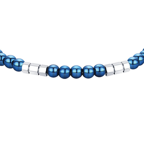 BRACELET POUR HOMME EN ACIER AVEC PIERRES BLEUES ET ÉLÉMENTS EN ACIER
