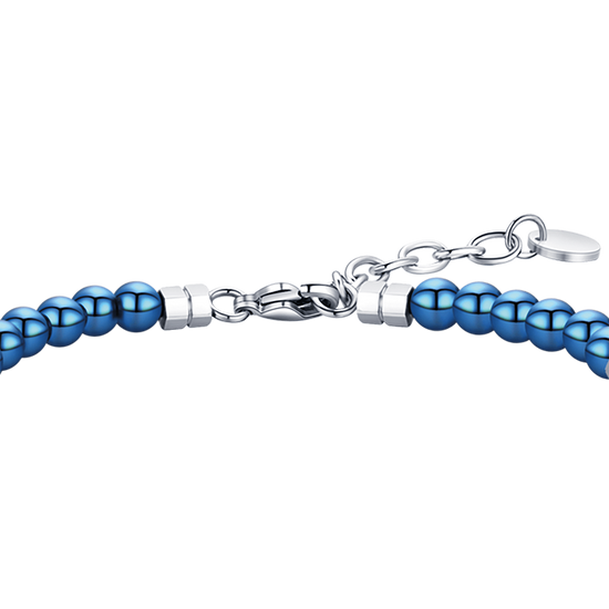BRACELET POUR HOMME EN ACIER AVEC PIERRES BLEUES ET ÉLÉMENTS EN ACIER