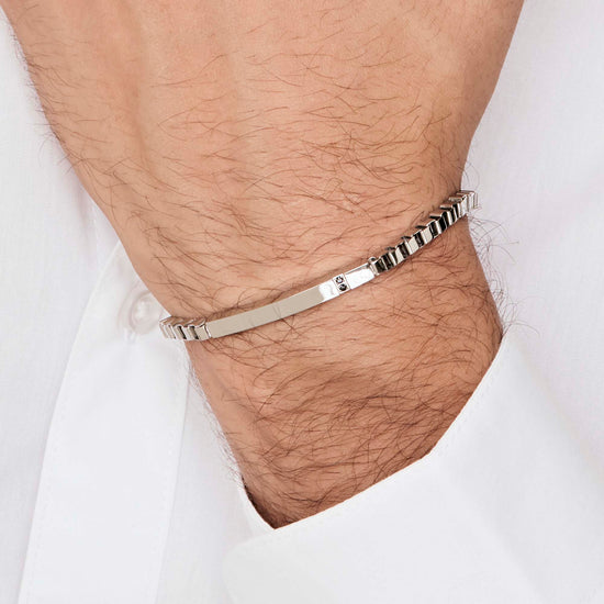 BRACELET ACIER POUR HOMME AVEC PLAQUE ET CRISTAUX NOIRS Luca Barra