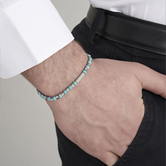BRACELET POUR HOMME EN ACIER AVEC PIERRES TURQUOISES