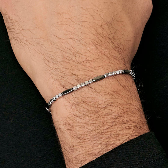 BRACELET POUR HOMME EN ACIER AVEC EMATITE D'ARGENT ET ELEMENTS GRIS Luca Barra