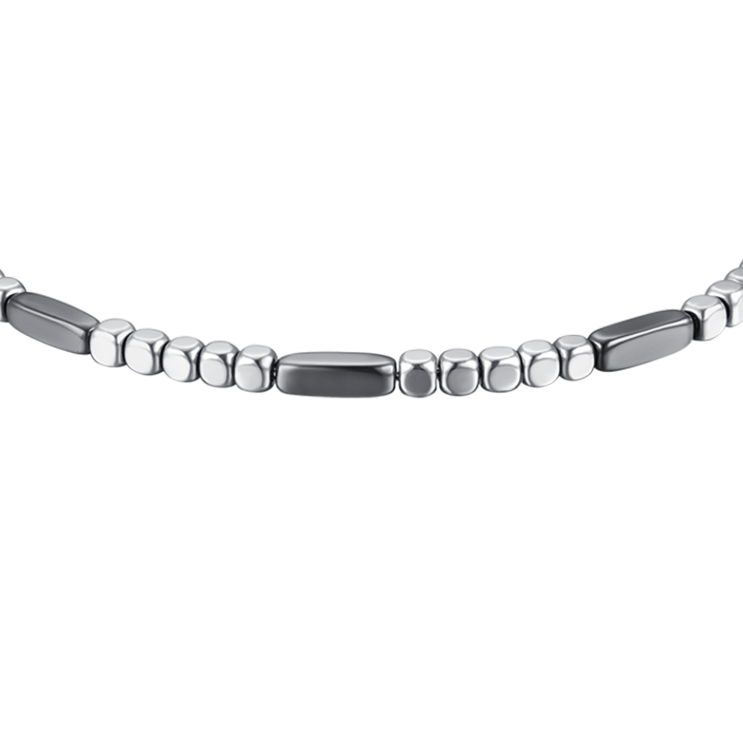 BRACELET EN ACIER POUR HOMMES AVEC ÉLÉMENTS EN HÉMATITE ET GRIS ARGENTÉ
