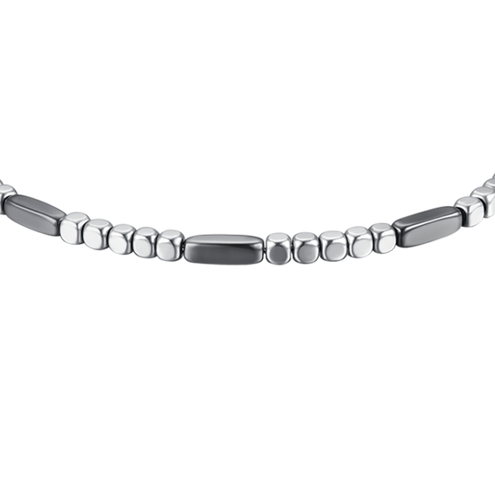 BRACELET EN ACIER POUR HOMMES AVEC ÉLÉMENTS EN HÉMATITE ET GRIS ARGENTÉ