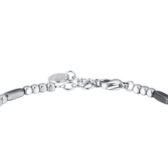 BRACELET EN ACIER POUR HOMMES AVEC ÉLÉMENTS EN HÉMATITE ET GRIS ARGENTÉ