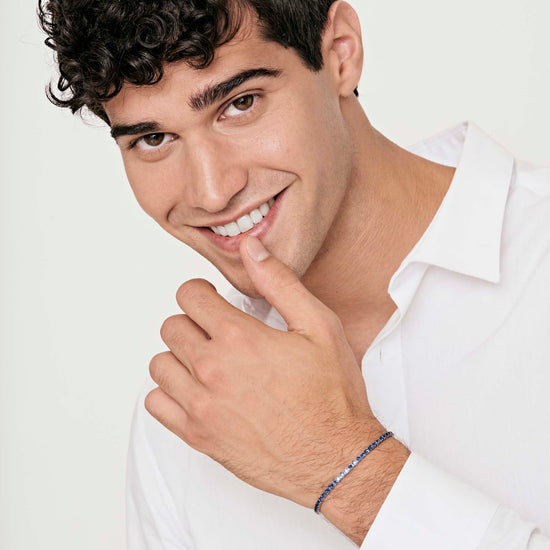 BRACELET TENNIS EN ACIER POUR HOMME AVEC CRISTAUX BLEUS