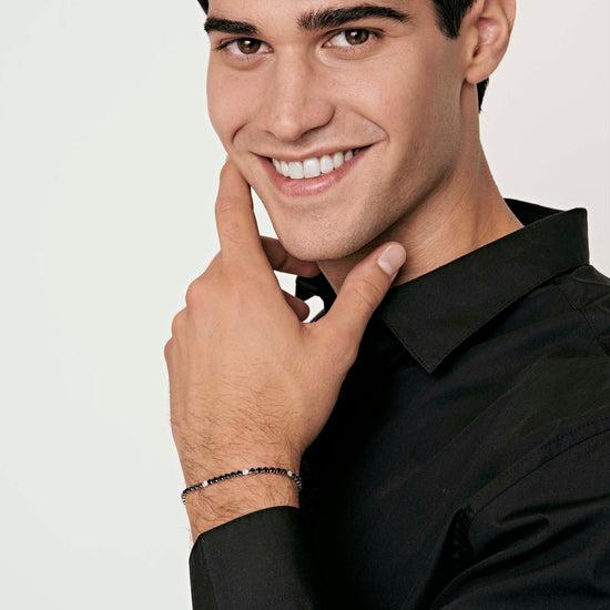 BRACELET TENNIS EN ACIER POUR HOMME AVEC CRISTAUX NOIRS ET BLANCS