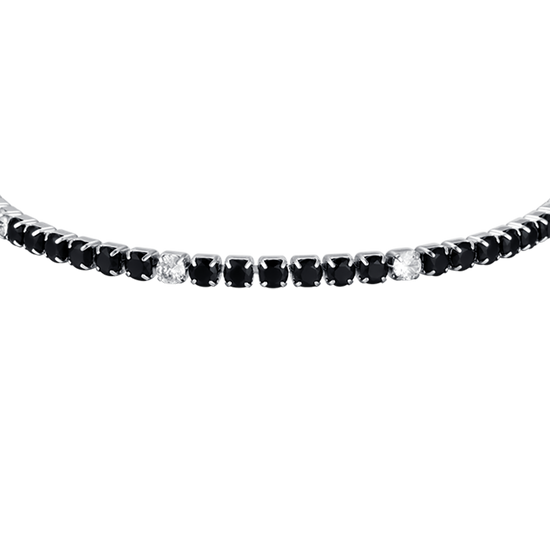 BRACELET TENNIS EN ACIER POUR HOMME AVEC CRISTAUX NOIRS ET BLANCS