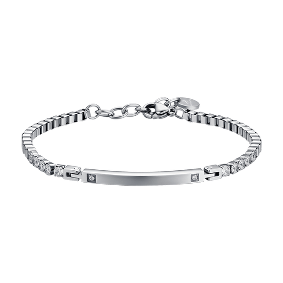 BRACELET ACIER POUR HOMME AVEC PLAQUE ET CRISTAUX BLANCS Luca Barra