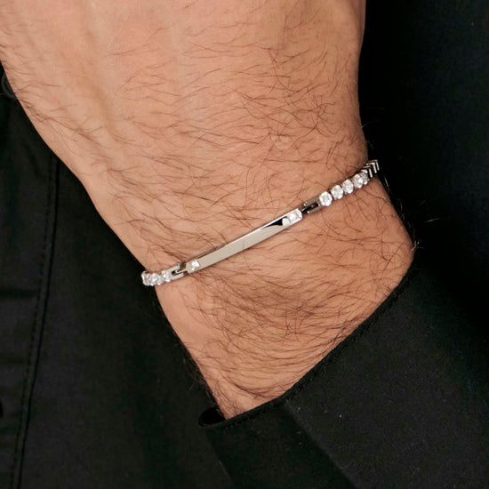 BRACELET ACIER POUR HOMME AVEC PLAQUE ET CRISTAUX BLANCS Luca Barra