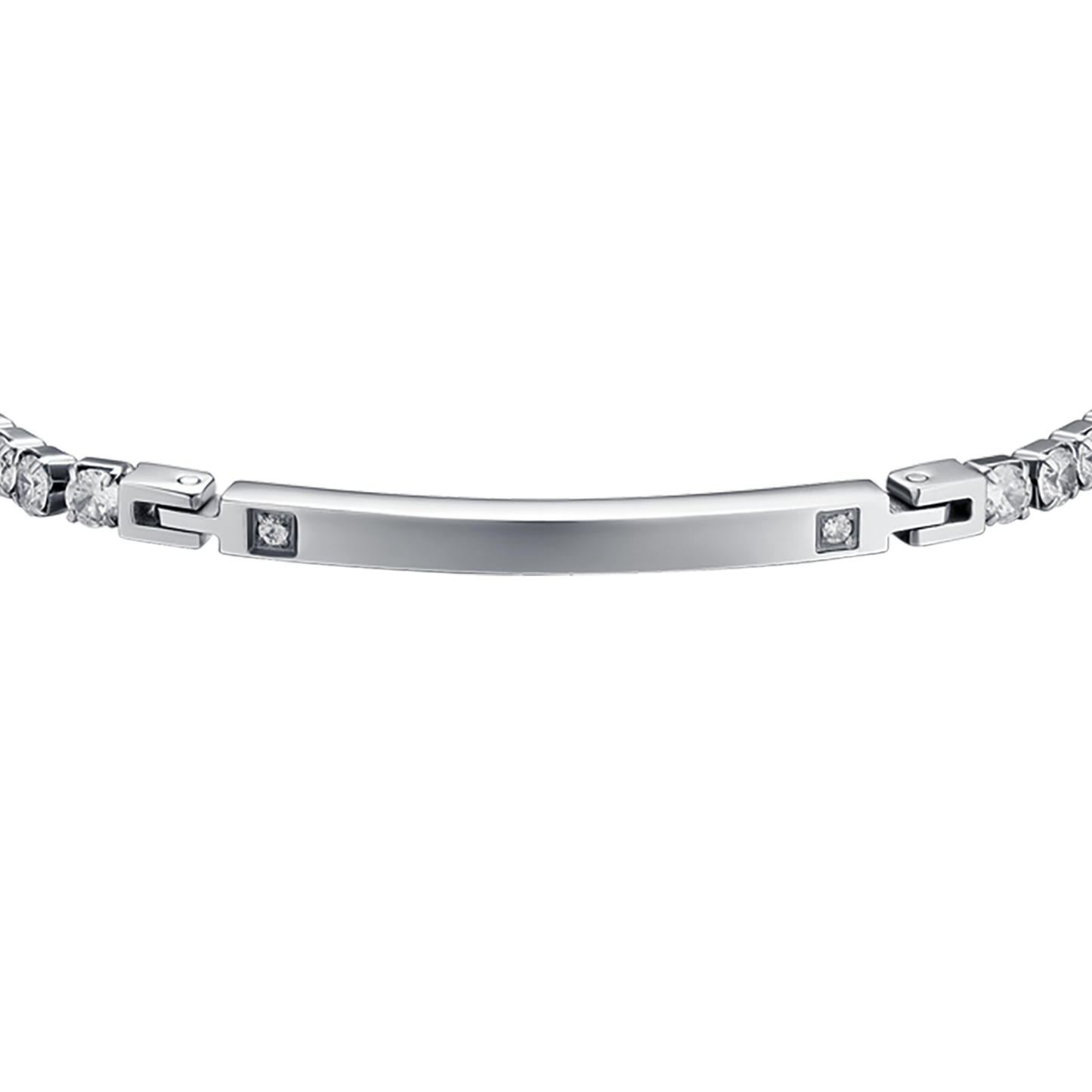 BRACELET POUR HOMME EN ACIER AVEC PLAQUE ET CRISTAUX BLANCS