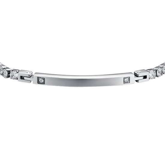 BRACELET POUR HOMME EN ACIER AVEC PLAQUE ET CRISTAUX BLANCS
