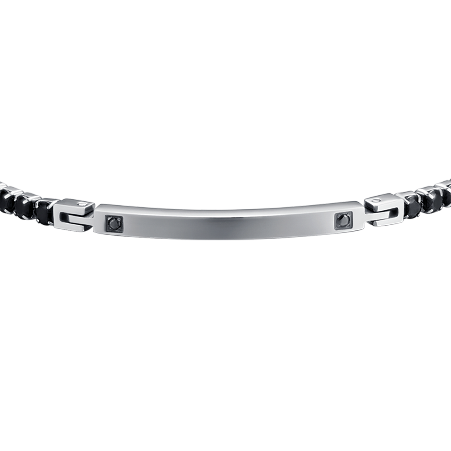 BRACELET POUR HOMME EN ACIER AVEC PLAQUE NOIRE ET CRISTAUX