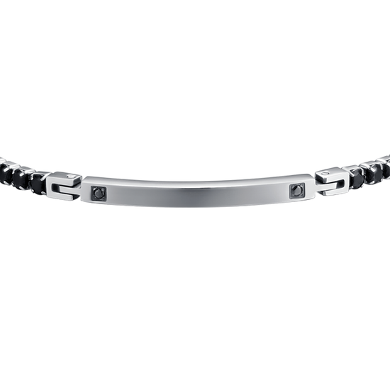 BRACELET POUR HOMME EN ACIER AVEC PLAQUE NOIRE ET CRISTAUX
