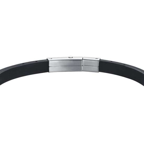 BRACELET HOMME EN SILICONE NOIR AVEC ÉLÉMENTS EN ACIER ET IP NOIR ET ROSE DES VENTS