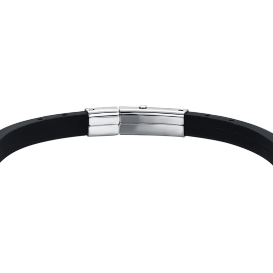 BRACELET SILICONE NOIR POUR HOMME AVEC ÉLÉMENTS EN ACIER NOIR ET OR IP AVEC ANCRE
