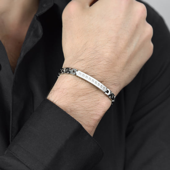 BRACELET POUR HOMME EN ACIER AVEC CRISTAUX BLANCS