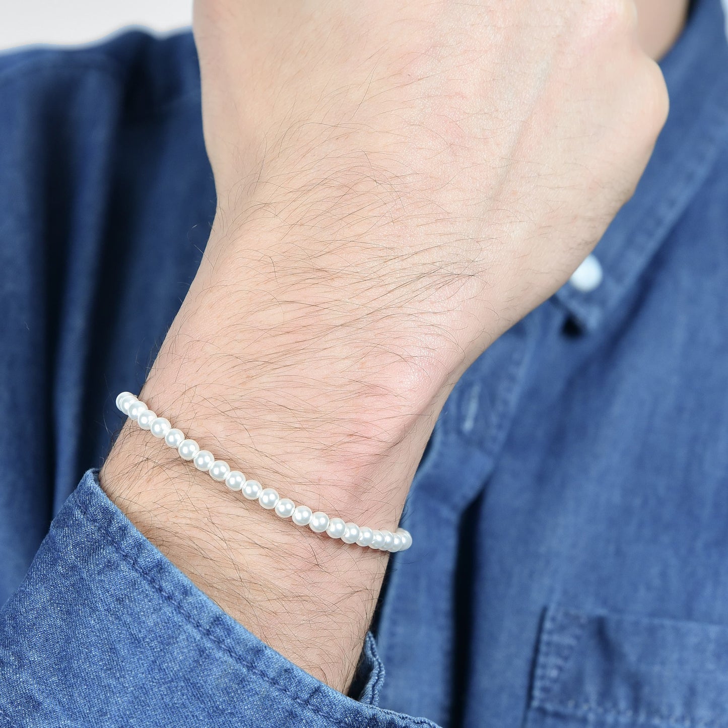 BRACELET ACIER POUR HOMME AVEC PERLES BLANCHES Luca Barra