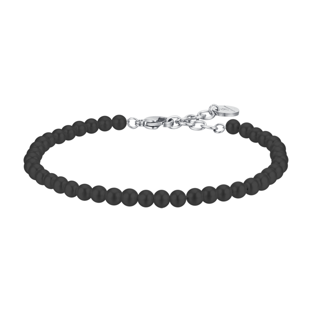 BRACELET POUR HOMME EN ACIER AVEC PERLES NOIRES