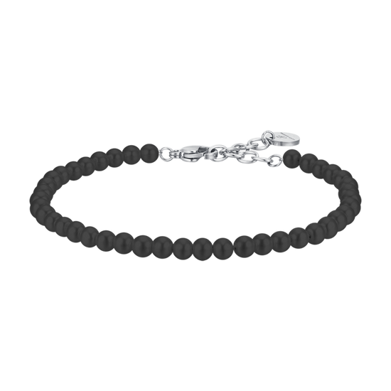 BRACELET POUR HOMME EN ACIER AVEC PERLES NOIRES