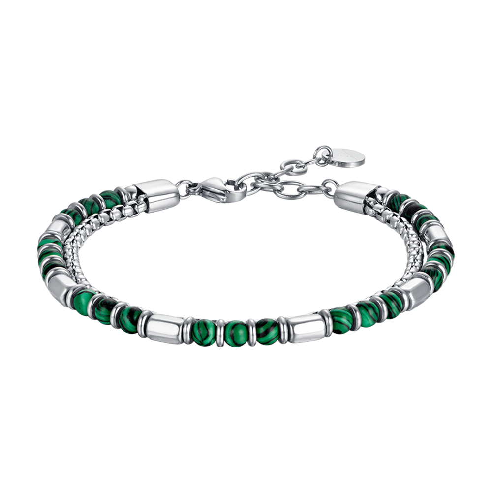 BRACELET HOMME EN ACIER AVEC PIERRES VERTES ET ELEMENTS EN ACIER Luca Barra