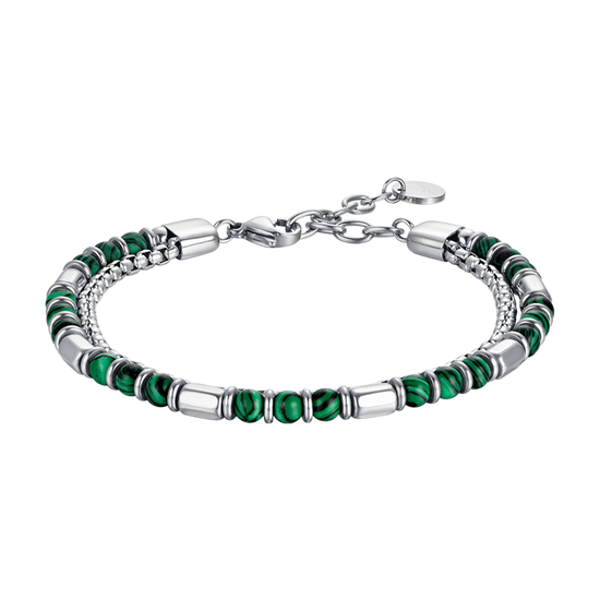 BRACELET HOMME EN ACIER AVEC PIERRES VERTES ET ELEMENTS EN ACIER Luca Barra