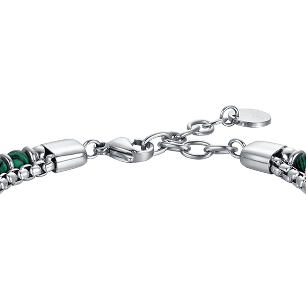 BRACELET HOMME EN ACIER AVEC PIERRES VERTES ET ÉLÉMENTS EN ACIER