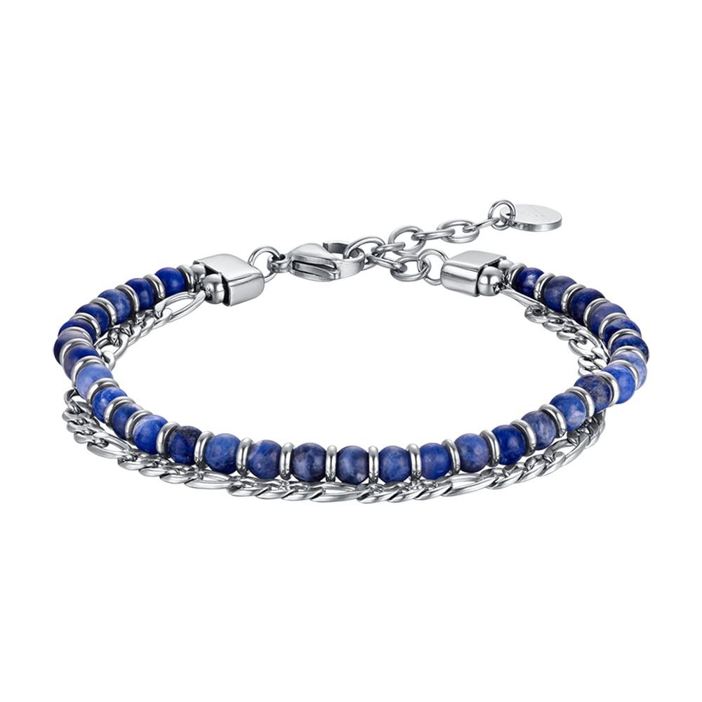 BRACELET EN ACIER POUR HOMME AVEC PIERRES BLEUES ET ELEMENTS EN ACIER Luca Barra