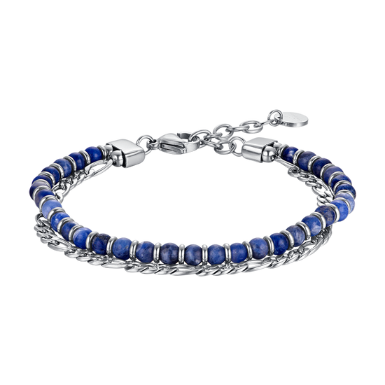 BRACELET EN ACIER POUR HOMME AVEC PIERRES BLEUES ET ELEMENTS EN ACIER Luca Barra