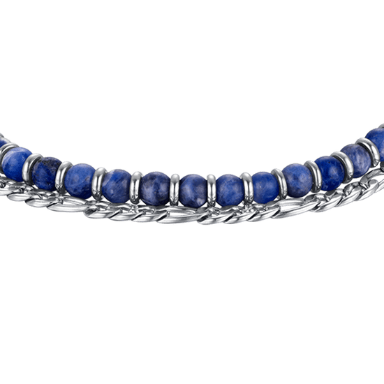 BRACELET POUR HOMME EN ACIER AVEC PIERRES BLEUES ET ÉLÉMENTS EN ACIER