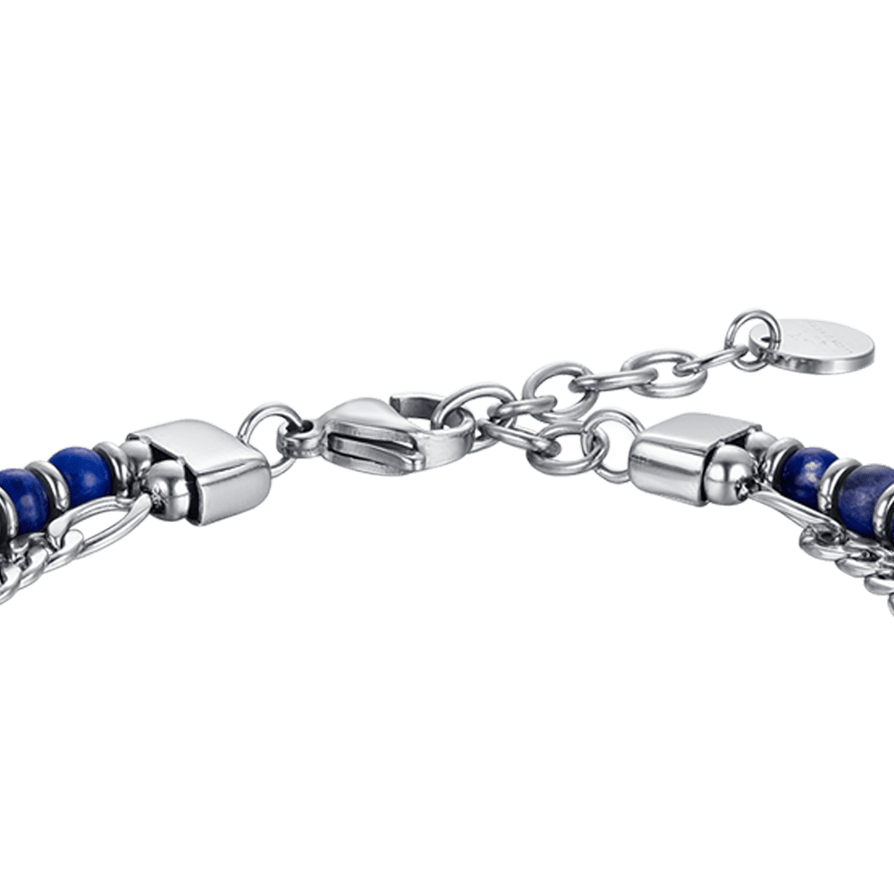 BRACELET POUR HOMME EN ACIER AVEC PIERRES BLEUES ET ÉLÉMENTS EN ACIER