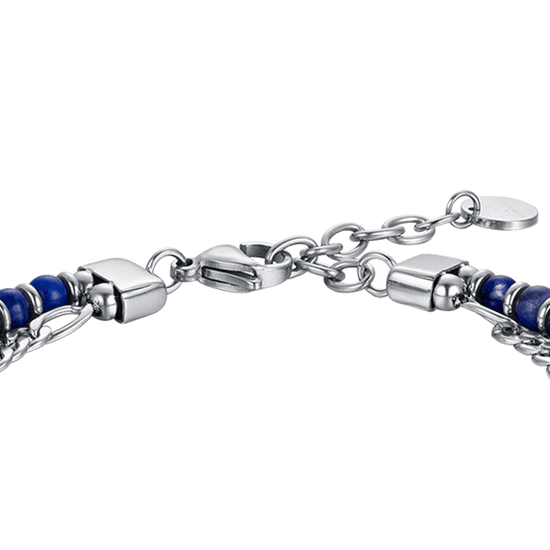BRACELET POUR HOMME EN ACIER AVEC PIERRES BLEUES ET ÉLÉMENTS EN ACIER