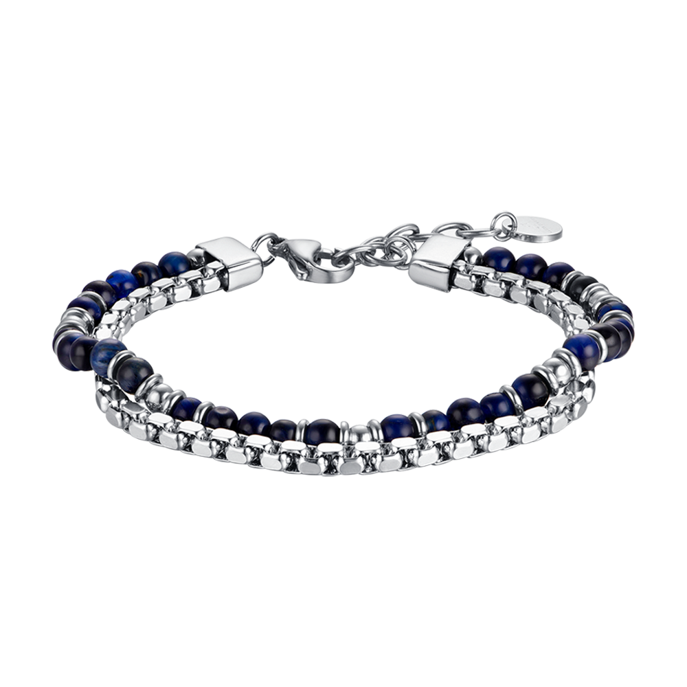 BRACELET EN ACIER POUR HOMME AVEC PIERRES BLEUES ET ELEMENTS EN ACIER Luca Barra