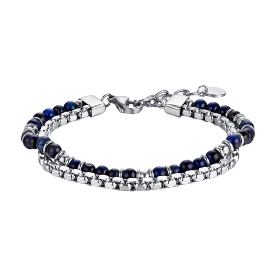 BRACELET EN ACIER POUR HOMME AVEC PIERRES BLEUES ET ELEMENTS EN ACIER Luca Barra