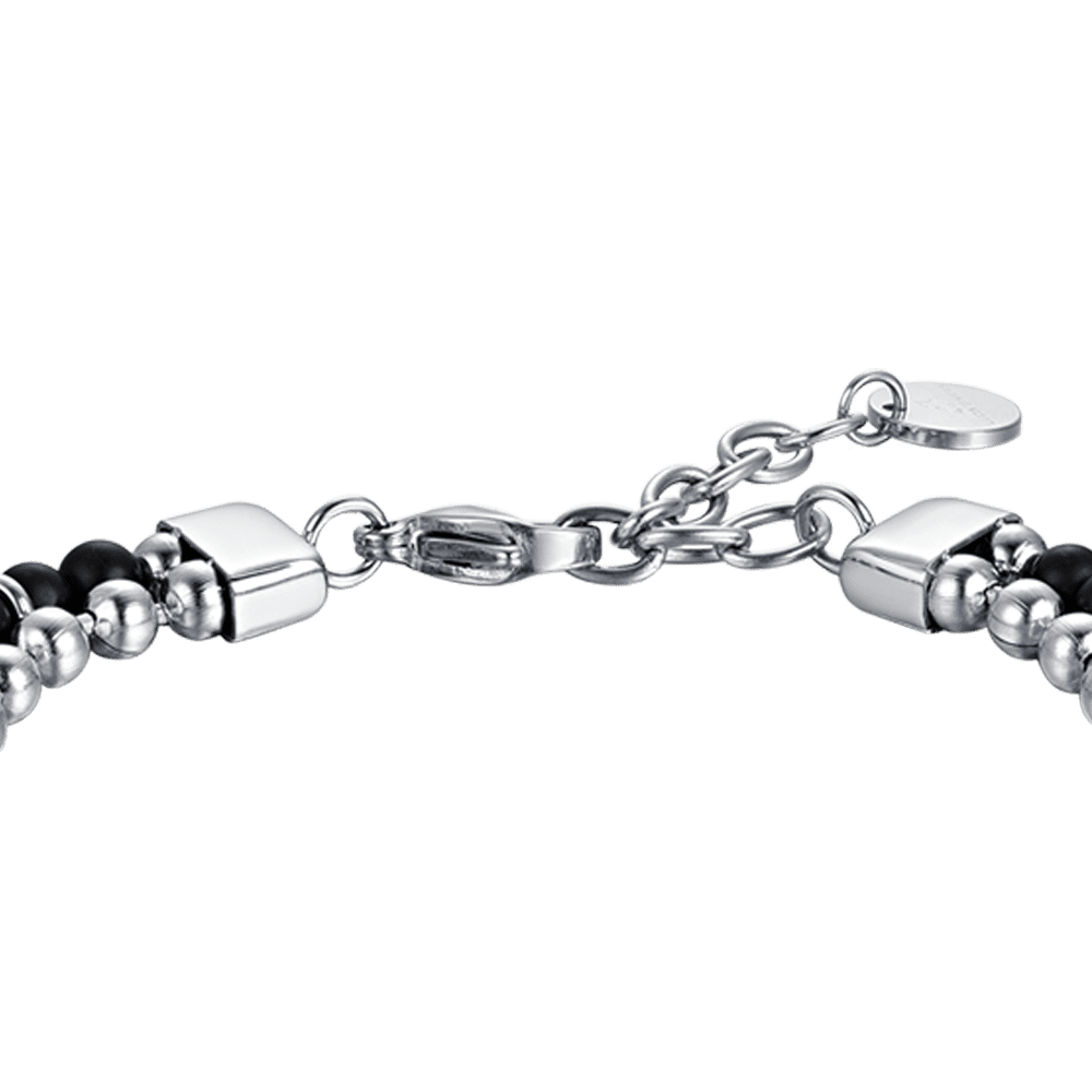 BRACELET HOMME EN ACIER AVEC ÉLÉMENTS EN AGATE NOIRE ET ACIER