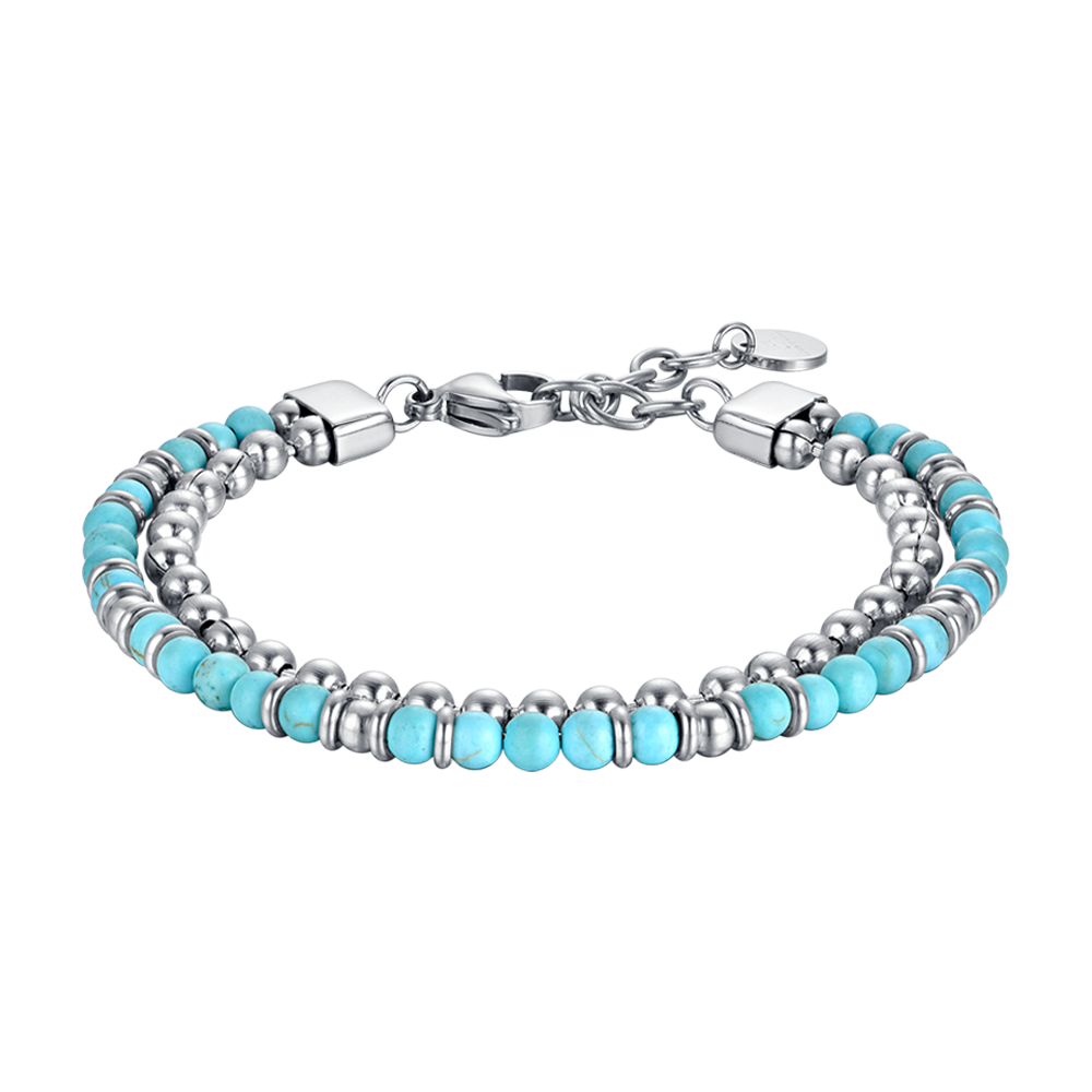 BRACELET HOMME EN ACIER AVEC PIERRES TURQUOISE ET ELEMENTS EN ACIER Luca Barra