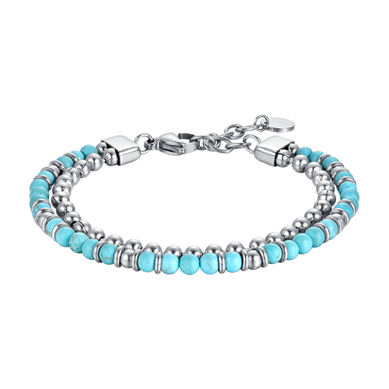 BRACELET HOMME EN ACIER AVEC PIERRES TURQUOISE ET ELEMENTS EN ACIER Luca Barra