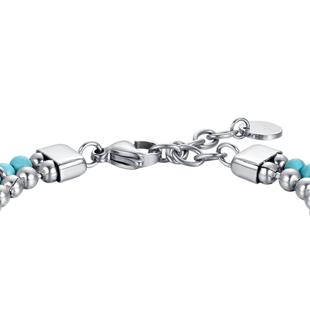 BRACELET HOMME EN ACIER AVEC PIERRES TURQUOISES ET ÉLÉMENTS EN ACIER