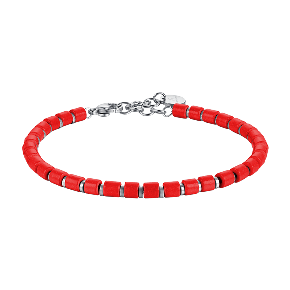 BRACELET HOMME EN ACIER AVEC PIERRES ROUGES Luca Barra