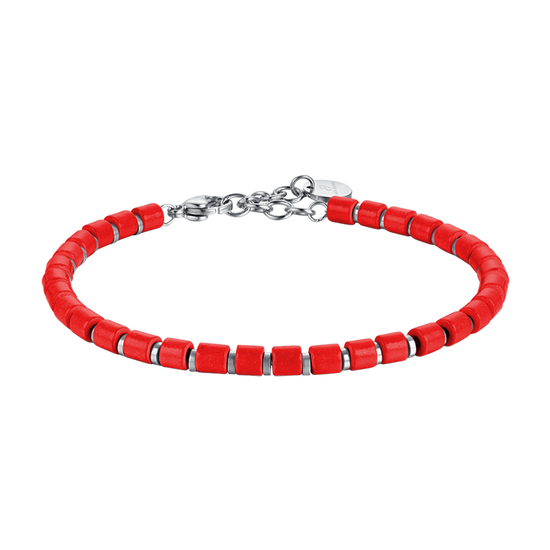 BRACELET HOMME EN ACIER AVEC PIERRES ROUGES Luca Barra